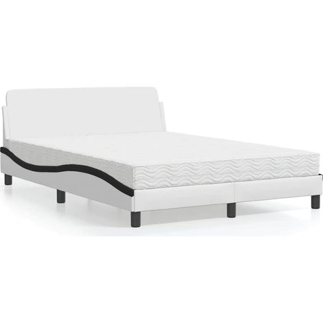 Bett mit Matratze "Dover" Weiß und Schwarz 140x200 cm Kunstleder