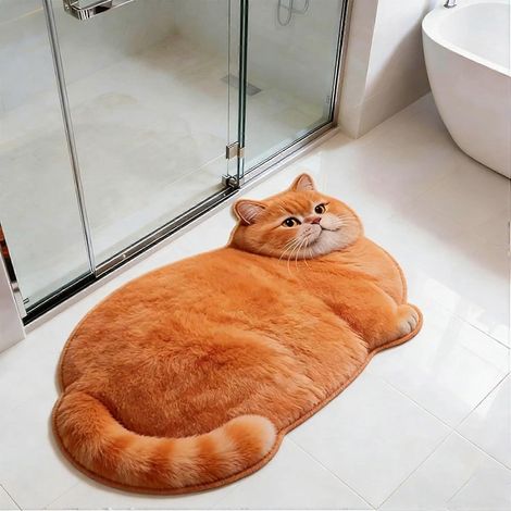 Tapis de bain en terre de diatomées à motifs de dessins animés forme chat mignon absorption élevée (1/5)