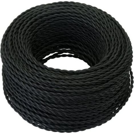 Aiperq Câble Electrique Textile 10M,Rétro Corde de chanvre tressé torsadée Câble 2x0,75 mm², 2 fils torsadés toronnés,pour DIY Pendentif Lampe/Noir (1/4)