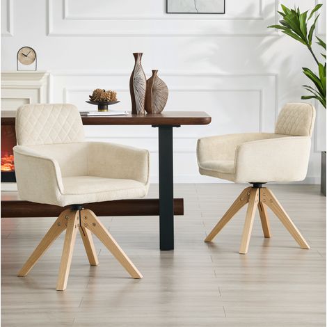 2er-Set drehbare Esszimmerstühle 360° 85 cm in Creme und Massivholz (1/5)