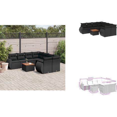 9-tlg. Garten-Sofagarnitur mit Kissen Schwarz Poly Rattan - Gartenmöbel Set - PE-Rattan Möbel - Outdoor Lounge - Esstisch - Gartenstuhl (1/3)