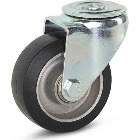 Roulette pivotante - MESO - Caoutchouc élastique noir - 100mm - Trou central - 220kg