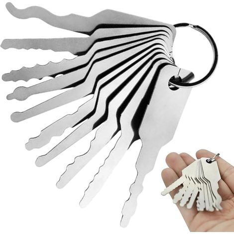 10 pcs en acier inoxydable Fausses Keys, 2,9x0.7 Master Skeleton Keys, Multi-shape Lock Pick Ensemble pour la cueillette de serrure d'urgence et les accessoires de trousseau (1/5)