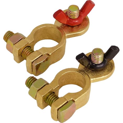 CSPARKV A0066-7-1 Set of 2 12v 24v Battery Terminal Car Battery Terminal Brass M8 screw quick 12v Battery Terminals Battery Connector Battery Terminals Car Battery Terminals with Wing Nut (1/4)