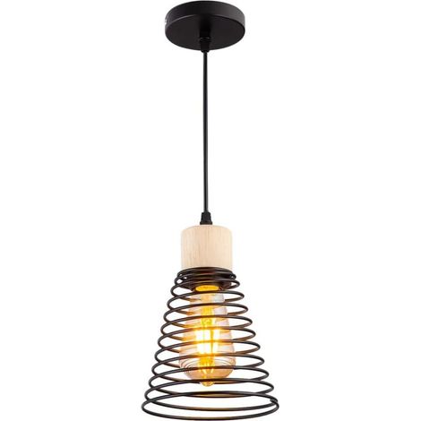 Vintage Dining Table Pendant Light Metal Wood Retro Black Adjustable Modern Dining Table Hanger for Dining Room Kitchen Living Room Bar Restaurant Diameter 15cm (1/5)