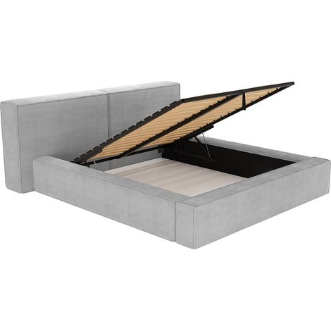 Letto contenitore 160 x 200 cm in Velluto a coste Grigio + Materasso TIMANO di Pascal Morabito