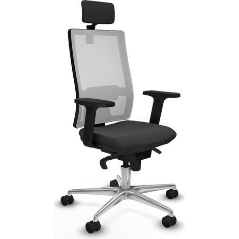 Horna sincro malla blanca similpiel gris oscuro brazos 2D base aluminio cabecero 2D ruedas 65mm nailon (1/5)
