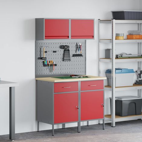 Arbeitsschrankset mit Schubladen mit Regal 6 pcs Rot
