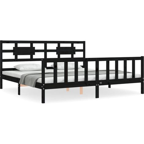 Maison Exclusive - Massivholzbett mit Kopfteil Schwarz 200x200 cm (1/5)