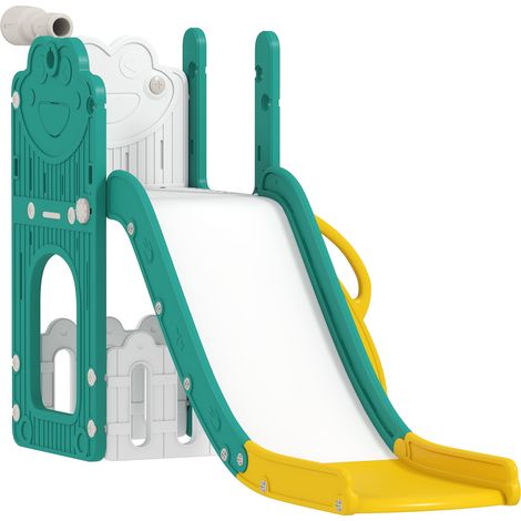 Toboggan 5 en 1 autoportant pour enfants avec panier, télescope, 178x70x86cm, jaune (1/5)
