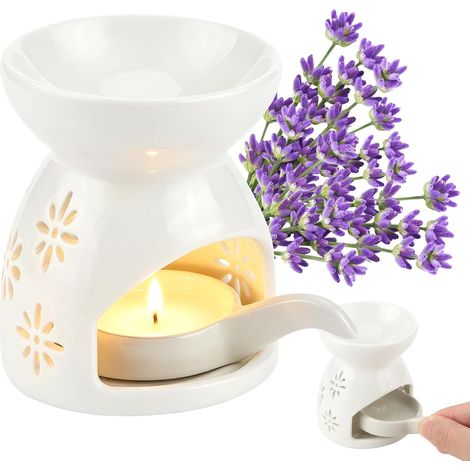 2 Pcs Brûleurs Huile Essentielle en Céramique,Lampe à Parfum en Céramique Diffuseur d'Arômes pour Cadeaux de Décor Yoga Bureau à Domic Blanc (1/5)