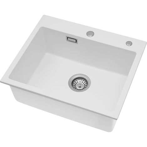 Évier de cuisine, pierre de quartz, design durable, BLANC (1/2)