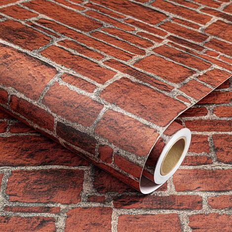 Papier Peint Brique 3D Rouge 44.5X300cm Adhesif pour Meuble de Bâton Imprimé de Brique Rouge Papier Peint Autocollant Vintage pour Salon Cuisine Chambre Mural Vinyle Film PVC imperméable (1/5)