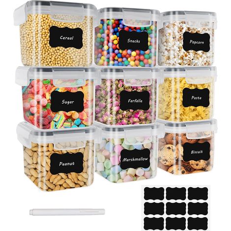 9 × 0.8L Boite Rangement Cuisine Lot de, Bocaux Hermetiques Alimentaires en Plastique Scellée avec Couvercle, Pour Stocker les Cereales, Pâtes, Farine, Nourriture pour Animaux de Compagnie (1/5)