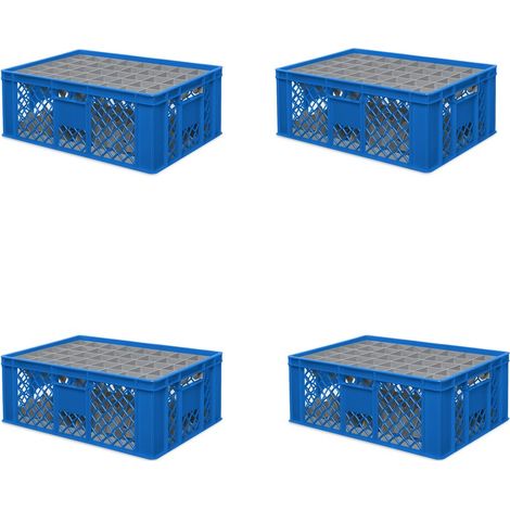 BRB 4x Gläserkiste 600x400 mm 40 Gläser bis 205 mm Höhe/Durchmesser 67 mm, blau