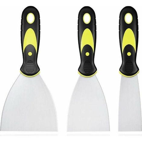 3 Pièces Jeu de Spatules en Acier Inoxydable, Couteau à Enduire avec Spatule à Manche en Plastique, Rayures de Couteau à Palette, Spatule Bricolage pour DIY Décoration Enlèvement de Peinture (1/5)