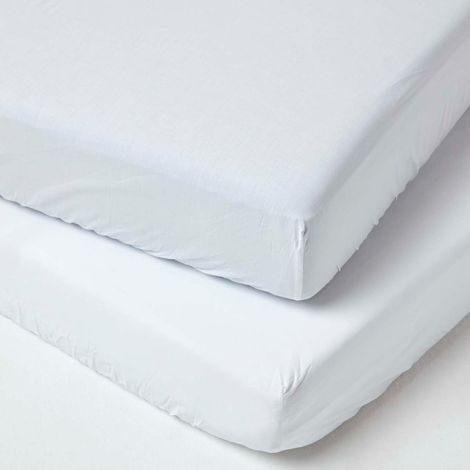 HOMESCAPES White Cotton Cot Bed Fitted Sheets 200 Thread Count, 2 Pack - White