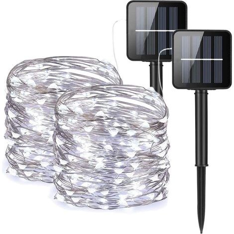 Guirlande Lumineuse Solaire - 10 m - 100 LED - Fil de Cuivre - Étanche IP65 - 8 Modes - Pour Jardin Extérieur Fête Mariage Noël - Lot de 2 (1/5)