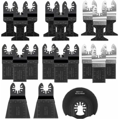 Lame de Scie Oscillante, 21PCS Mixte Outil Multi-Usage Kit, avec Accessoires de Universel Outil Multifonction Oscillant à Libération Rapide pour Coupe General Multi-Tool (Noir)