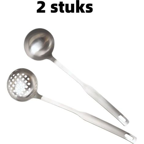 Set of 2 stainless steel kitchen ladles with long handles for soup and food preparation, silver (1/5)