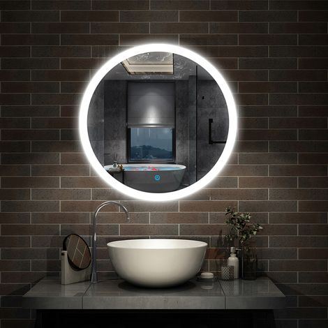 Round Bathroom Mirror Illuminated LED Light Backlit and Frontlit Makeup Mirror with Sensor Touch control,Dustproof &Anti-fog,Cool White Light - Type C 600mm