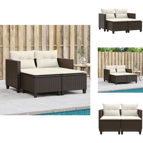 Canapé de jardin 2 places avec tabourets marron résine tressée - Canapé De Jardin - Mobilier De Jardin - Salon De Jardin - Résine Tressée - Pouf Pliable (1/5)