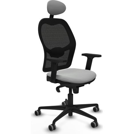Jorquera sincro malla negra similpiel gris claro brazos 2D base nailon cabecero fijo ruedas 65mm engomada (1/5)