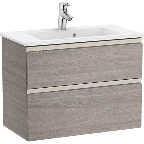 Pack Unik meuble bas compact avec 2 tiroirs + lavabo THE GAP - ROCA Couleur : Chêne City texturé - Dimensions : 705x380x537 mm (1/3)