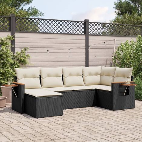 vidaXL 6 Piece Garden Sofa Set with Cushions Black Poly Rattan (1/3)