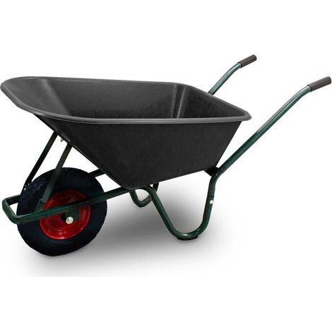 Schubkarre 100L Schubkarren Schiebkarre Bauschubkarre mit PVC Wanne und PU RAD bis 250kg (Schubkarre mit PVC Mulde Schwarz und PU Rad Schwarz) (1/5)