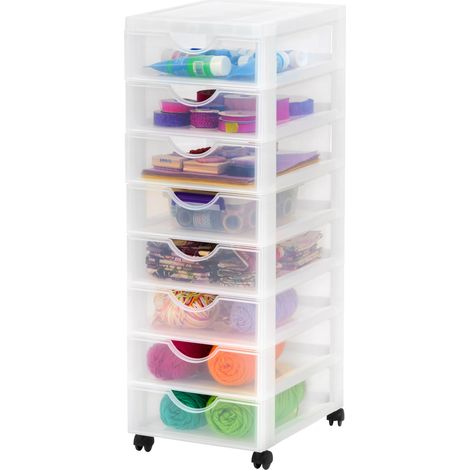 Iris Ohyama Cassettiera in Plastica con ruote, 8 Cassetti Piccoli, Biancastro, Maniglie facili da tirare, Organizzatore, Per Camera Da Letto, Bagno, Scuola e Ufficio, Senza BPA, Contenitore, DDDC-380