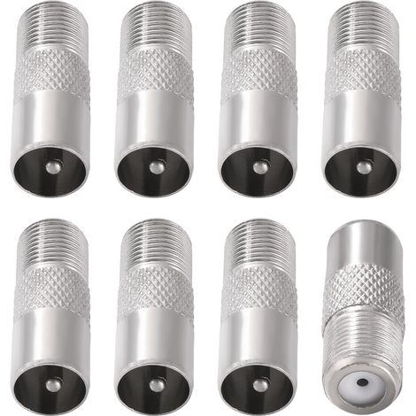8 Pièces Adaptateur de F Femelle à Mâle Coaxiale RF, 9.5 TV Mâle à Connecteur à Vis de Type F Convertisseur, Adaptateur Antenne TV vers F, Plaqué Nickel (1/5)