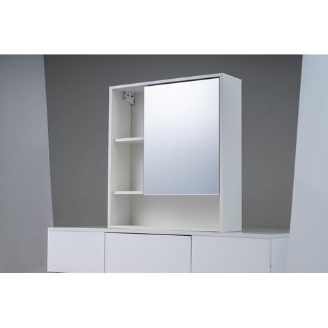 COSTWAY Mobile Bagno con Specchio,3 Ripiani Aperti,Mobiletto in Legno,56x16x61cm,Bianco