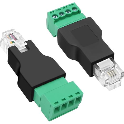 Lot de 2 connecteurs RJ11 mâles sans soudure vers 4 broches - Adaptateur RJ11 6P4C mâle vers bloc - Pour câble de vidéosurveillance de téléphone (1/5)