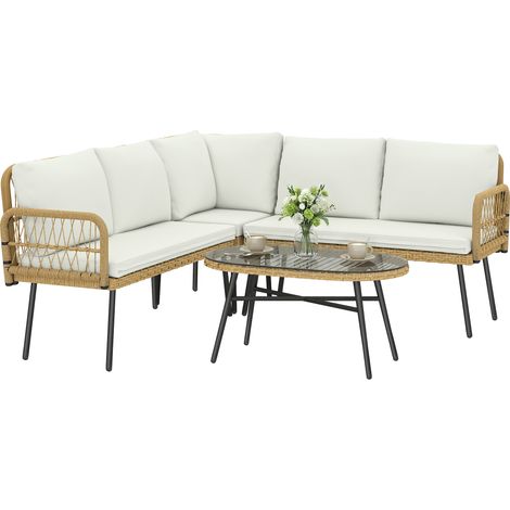 Outsunny Set Giardino 4 Pezzi Rattan con Cuscini, Naturale