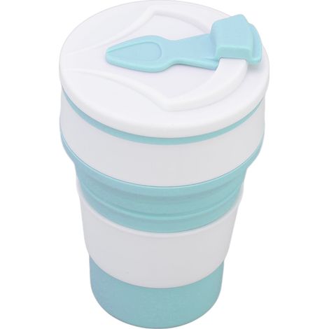 Gobelet pliable en silicone de 500 ml, portable et résistant à la chaleur, idéal pour boire de l'eau ou du thé en extérieur, parfait pour les voyages d'affaires et de loisirs. Couleur : bleu clair. (1/5)