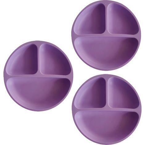 Assiette À Ventouse - En Silicone Alimentaire - 4 Points D'aspiration - Design À Compartiments - Pour Bébés Et Tout-Petits - Lot De 3 (1/5)