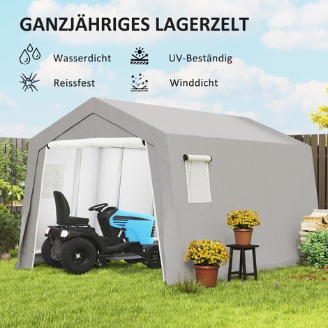 Abri de jardin imperméable toit incliné, cabane de stockage avec portes et fenêtres, 300 x 447 x 255 cm, gris clair (1/4)