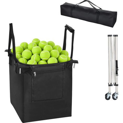 Zusammenklappbarer Tennisballkorb, Fassungsvermögen 200 Bälle, mit Rädern und Griff, aus Edelstahl, für einfaches Sammeln, Training und Unterrichten. (1/5)