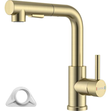 Brushed Gold Kitchen Faucet with Pull Out Sprayer SUS304 Stainless Steel High Pressure Kitchen Faucet with Two Spray Functions 360° Swivel Mixer Tap (1/5)