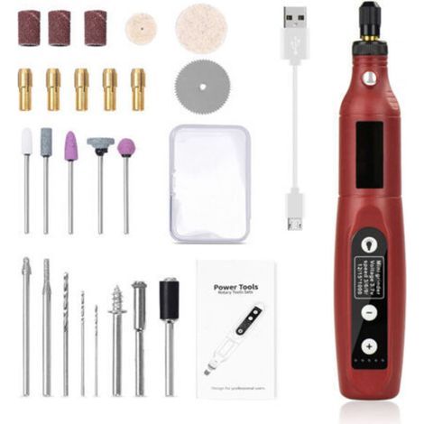 Mini-Bohrmaschine mit LED-Beleuchtung, kabellos, USB-aufladbar, für Heimwerkerarbeiten, Polieren und Schneiden (1/5)
