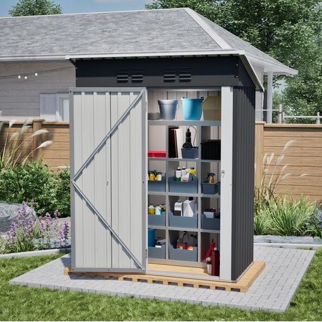 Metall-Gartenhaus 152,2x83,6x182 cm schwarz, abschließbare Tür, platzsparend – MEUBLIV (1/5)