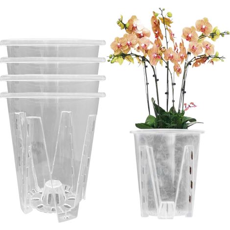 Pot à Orchidée Transparent 10 Pièces - Diamètre 12CM Plastique Durable Drainage Efficace (1/5)