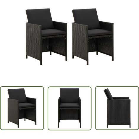 Lot de 2 Chaises de jardin et de camping, Chaises de relaxation, avec coussins Résine tressée Noir OIB9578E (1/5)