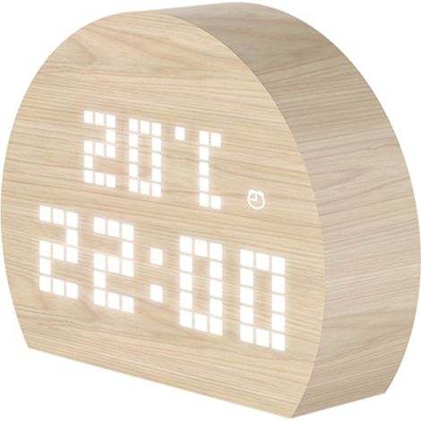 Réveil LED Bois Chêne Blanc Style 1 Affichage Numérique Contrôle Vocal Lumière Température Humidité Design Moderne Bureau (1/5)
