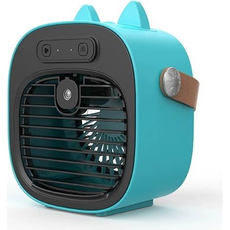Ventilateur portable, climatiseur, 3 vitesses, chargement USB, pour dortoir, camping, bureau, 7,36 pouces, bleu, 4000 mAh