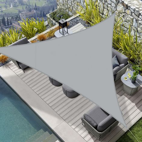 Voile d'ombrage Triangulaire 4x4x4m Imperméable,Toile Ombrage 160 g/m² Protection UV 95% pour Jardin,Terrasse,Balcon,Extérieur,Cordon de Montage Inclus,Gris (1/5)