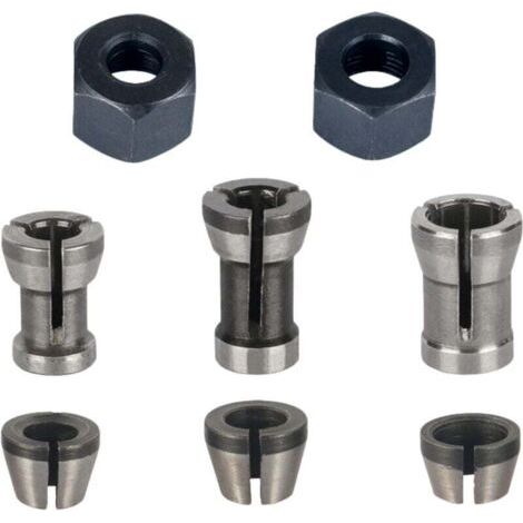 Mandrin de Fraiseuse - Lot de 8, Collet Mandrin Affleureuse (6 mm, 6.35 mm, 8 mm), Pince de Serrage Defonceuse, Adaptateurs de Pince