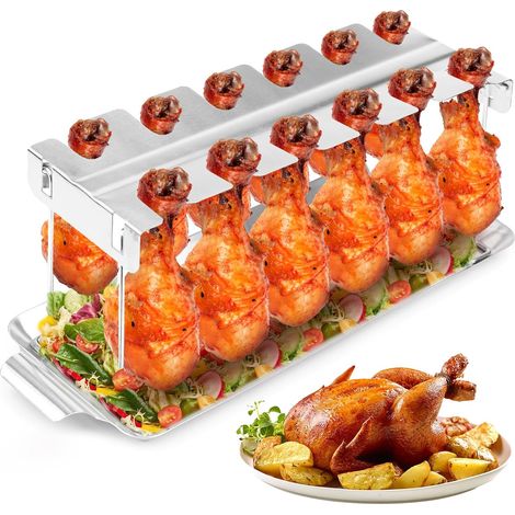 Support pour cuisses de poulet - Accessoire de barbecue pour four et barbecue - Support pour pilons de poulet avec bac (1/5)