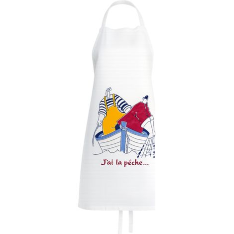 Tablier de cuisine en coton « J'ai la pêche » – Esprit marin - 70x90cm - Bordeaux (1/2)